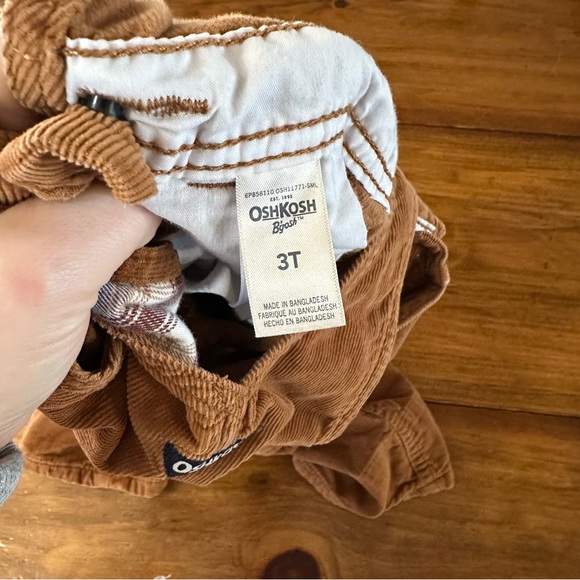 Oshkosh Bgosh 3T Toddler Tan Overalls Vestbak Lined Plaid Red Cotton - Picture 6 of 7